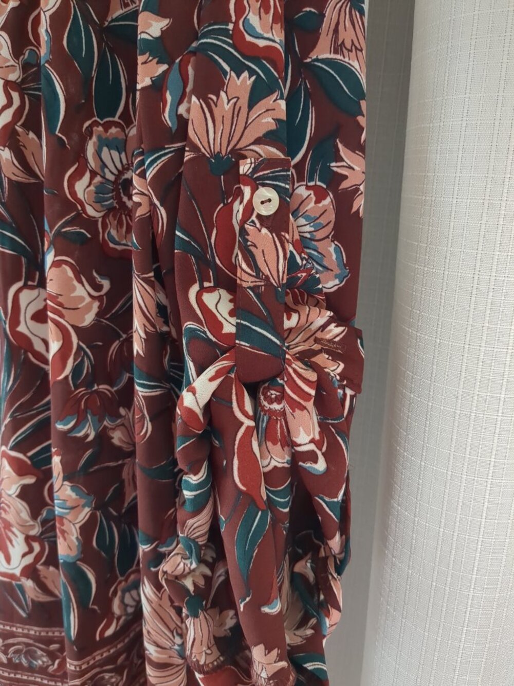 Med Boho Floral Long Sleeve with Button to Roll Up - Picture 3 of 16